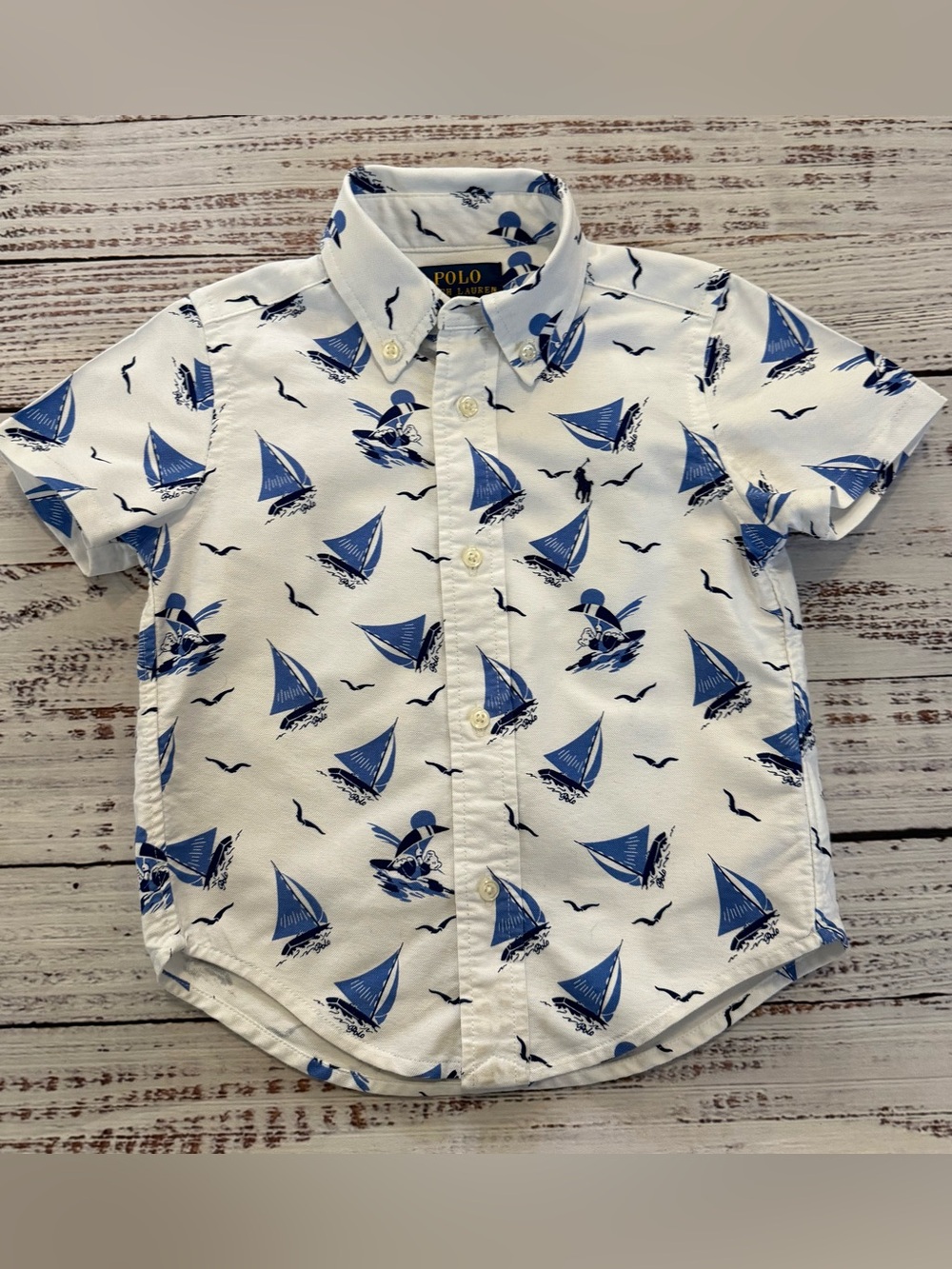 Ralph Lauren Sailboat Button Down Short Sleeve Shirt 2T